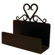 Heart Business Card Holder with decorative heart-shaped scroll design in black metal, ideal for organizing cards in home or office settings.