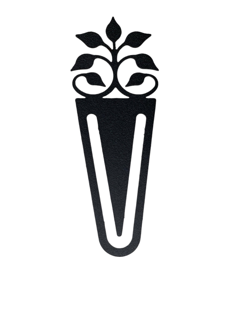 Leaf Fan Bookmark -Textured in black metal with a decorative leaf design, ideal for marking pages in books or planners.