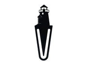Lighthouse Bookmark -Flat Black in sleek metal design shaped like a lighthouse, ideal for marking pages in books or planners.
