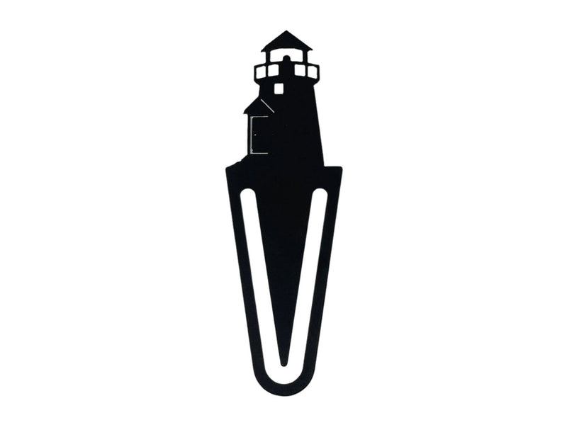 Lighthouse Bookmark -Flat Black in sleek metal design shaped like a lighthouse, ideal for marking pages in books or planners.