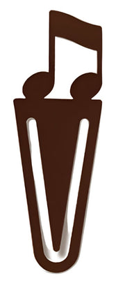 Stylish bronze bookmark in the shape of a musical note, perfect for organizing books or sheet music in home or office settings.