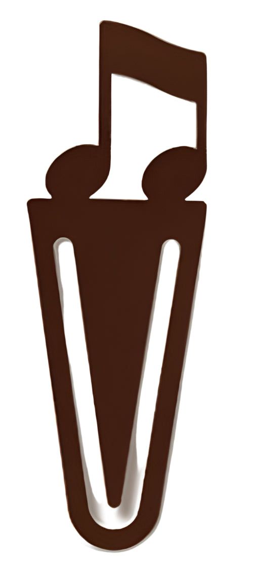 Stylish bronze bookmark in the shape of a musical note, perfect for organizing books or sheet music in home or office settings.