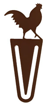 Rooster Bookmark -Bronze shaped like a rooster atop a triangular clip, ideal for marking pages in books or planners. Made of durable bronze metal.