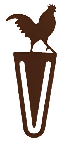 Rooster Bookmark -Bronze shaped like a rooster atop a triangular clip, ideal for marking pages in books or planners. Made of durable bronze metal.