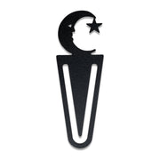 Moose & Star Bookmark -Textured in black metal with crescent moon and star design, ideal for marking pages in books or planners.