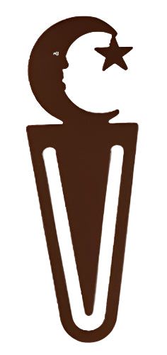 Bronze Moon & Star Bookmark shaped like a paperclip with celestial cutout design, ideal for marking pages in books or planners.