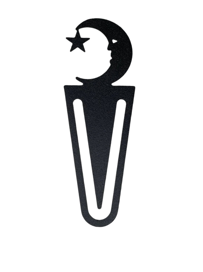 Close-up of Moose & Star Bookmark -Textured featuring a sleek black finish and celestial-themed cutout for office or reading use.
