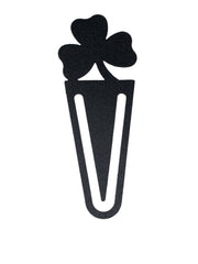 Shamrock Bookmark -Textured in black metal with a clover design, ideal for marking pages in books or planners. Durable and stylish for office use.