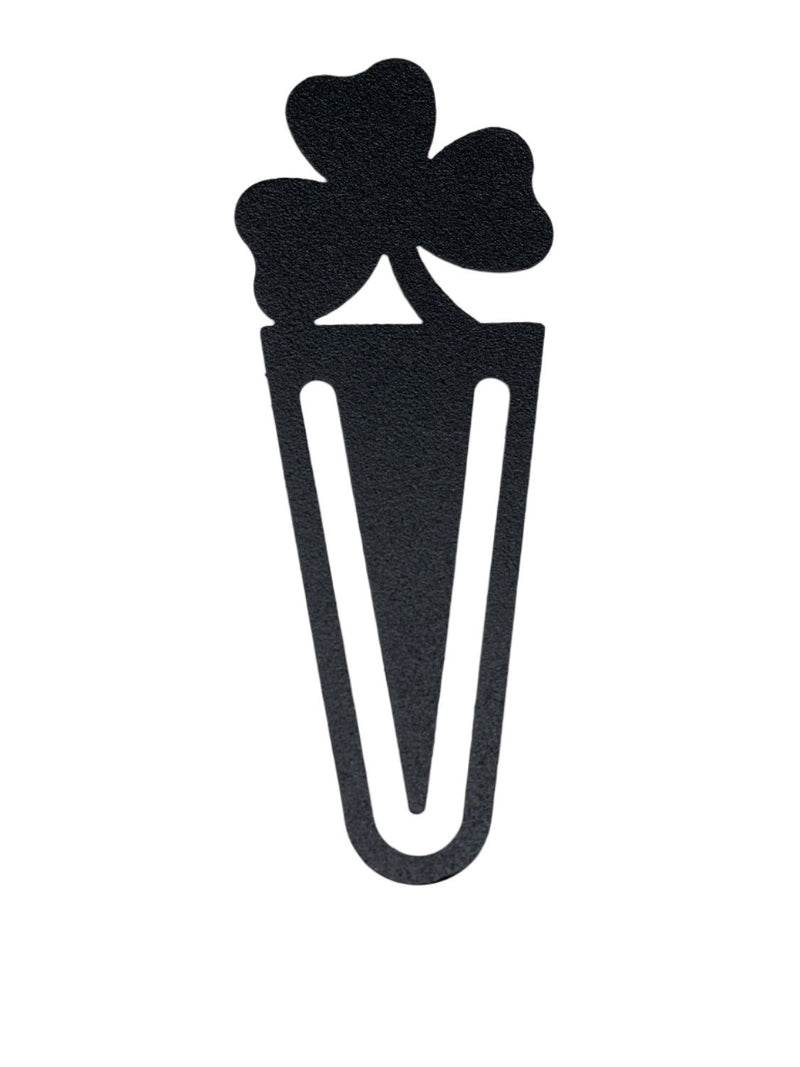 Shamrock Bookmark -Textured in black metal with a clover design, ideal for marking pages in books or planners. Durable and stylish for office use.