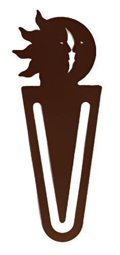 Bronze Sun & Moon Bookmark featuring celestial design with sun and moon faces, ideal for marking pages in books or journals. Stylish book accessory for home or office.