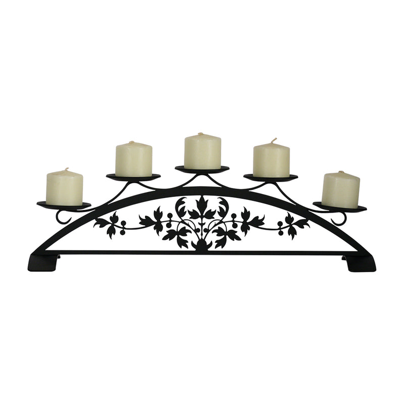 Victorian Table Top Pillar Candle Holder with five round candle platforms and ornate floral metalwork, ideal for elegant home decor.