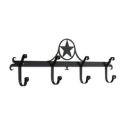 Western Star Coat Bar with five decorative hooks and a black metal star design, ideal for rustic home decor in coat and hat rack category.
