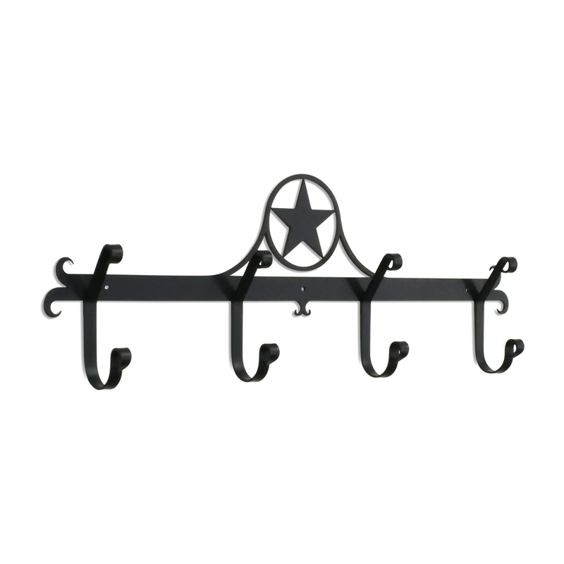 Western Star Coat Bar with five decorative hooks and a black metal star design, ideal for rustic home decor in coat and hat rack category.