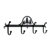 Black metal Pine Trees Coat Bar with five decorative hooks, ideal for rustic home decor in coat and hat rack collections.