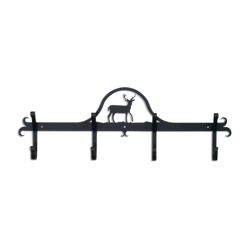 Deer Coat Bar towel rack with black metal finish and decorative deer silhouette, ideal for rustic home decor in coat and hat rack category.