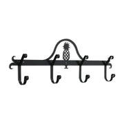 Black metal Pineapple Coat Bar with five decorative hooks, ideal for hanging towels or coats in home and garden decor settings.