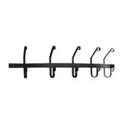 Minimalist black metal coat bar with 5 evenly spaced hooks, perfect for hanging coats, hats, or bags in modern home interiors.
