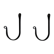 Primitive Curtain Swags (pair) in black metal J-hook design for rustic window decor. Ideal for holding back curtains in farmhouse-style interiors.