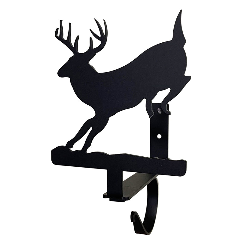 Black metal Running Deer Curtain Shelf Bracket featuring a detailed deer silhouette, perfect for nature-themed curtain rod support.