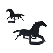 Elegant black horse curtain holdbacks with detailed silhouette design, adding charm to window treatments in any room.