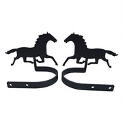 Set of two horse curtain tie backs with symmetrical galloping horse design, crafted for decorative and functional window styling.