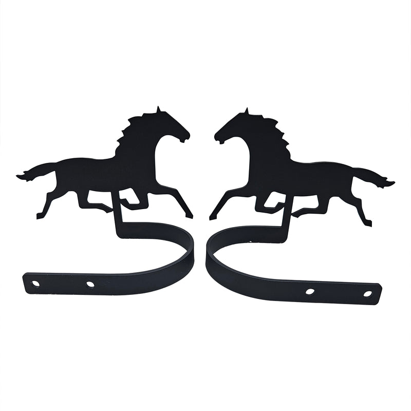 Set of two horse curtain tie backs with symmetrical galloping horse design, crafted for decorative and functional window styling.