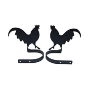 Decorative rooster curtain holdbacks in black metal, perfect for adding a country charm to window treatments in home and garden decor.