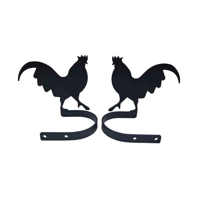 Decorative rooster curtain holdbacks in black metal, perfect for adding a country charm to window treatments in home and garden decor.