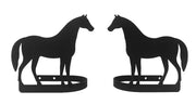 Pair of black metal horse curtain tie backs in standing pose, 5x5x3 inches, ideal for rustic or equestrian-themed window decor.