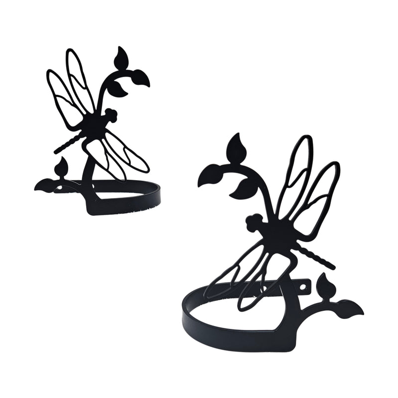 Dragonfly Curtain Tie Backs - Elegant Window Accessory featuring black metal dragonfly design with leaf detail, ideal for stylish curtain holdbacks.