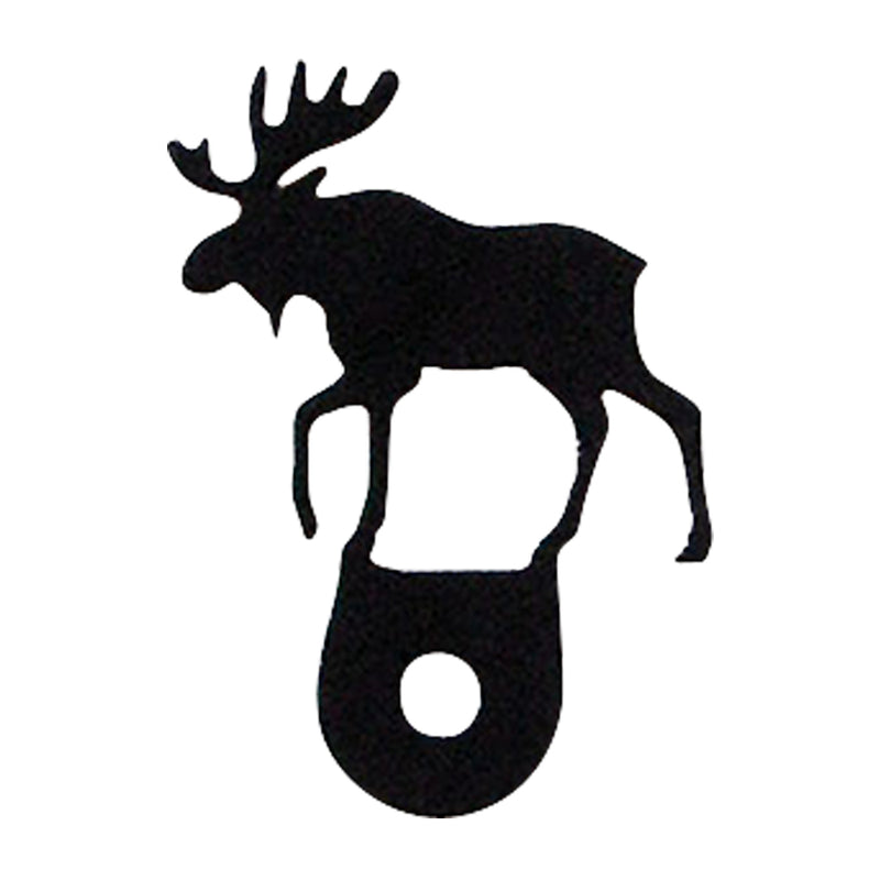 Moose Cabinet Door Silhouette in black metal, shaped like a moose with mounting hole, ideal for rustic cabinet knob decor.