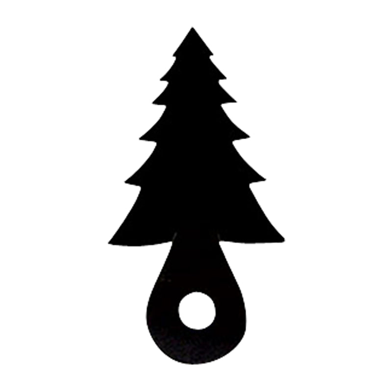 Pine Tree Cabinet Door Silhouette in black metal, 7/8 In. W x 2 1/4 In. H, ideal for rustic cabinet knob decor in kitchens or holiday themes.