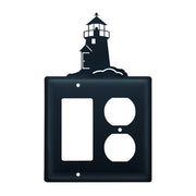Double Lighthouse Single Switch & GFI CUSTOM Product wall plate with lighthouse silhouette, ideal for coastal-themed electrical covers.
