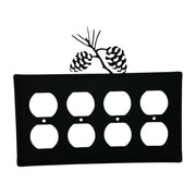 Quad Outlet Cover with custom pinecone design in matte black finish, fits eight outlets. Ideal for rustic or nature-themed home decor.