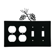 Custom Quad Pinecone Outlet and Switch Cover in matte black with pinecone design, fits 4 outlets and 2 switches, ideal for rustic decor.