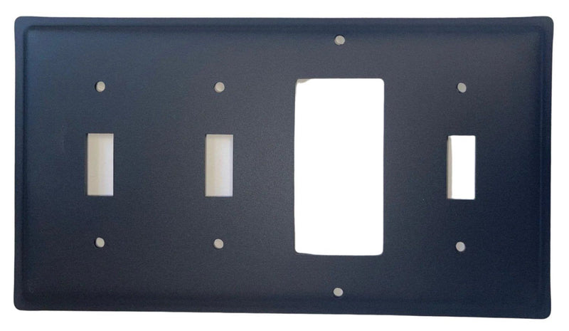 Quad Plain Double Switch and GFI and Switch Cover CUSTOM Product in matte black finish, designed for four-gang electrical wall setups. Ideal for modern hardware upgrades in home or office electrical systems.