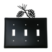 Triple Pinecone Switch Cover in matte black with decorative pinecone design, fits standard outlets, 6.5x6.8 inches wall plate.
