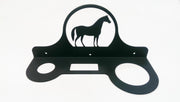 Wall-mounted Efficient Horse Dryer Rack featuring horse cutout and multiple slots for organizing horse hair dryers and accessories.