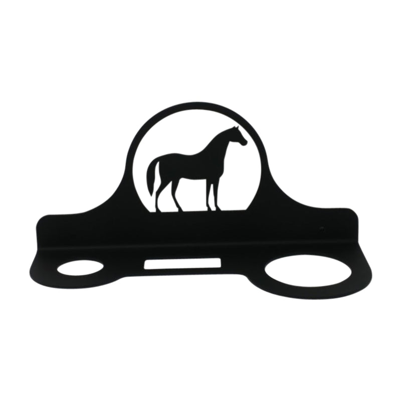 Efficient Horse Dryer Rack with horse silhouette design and multiple circular openings for drying various horse hair tools.