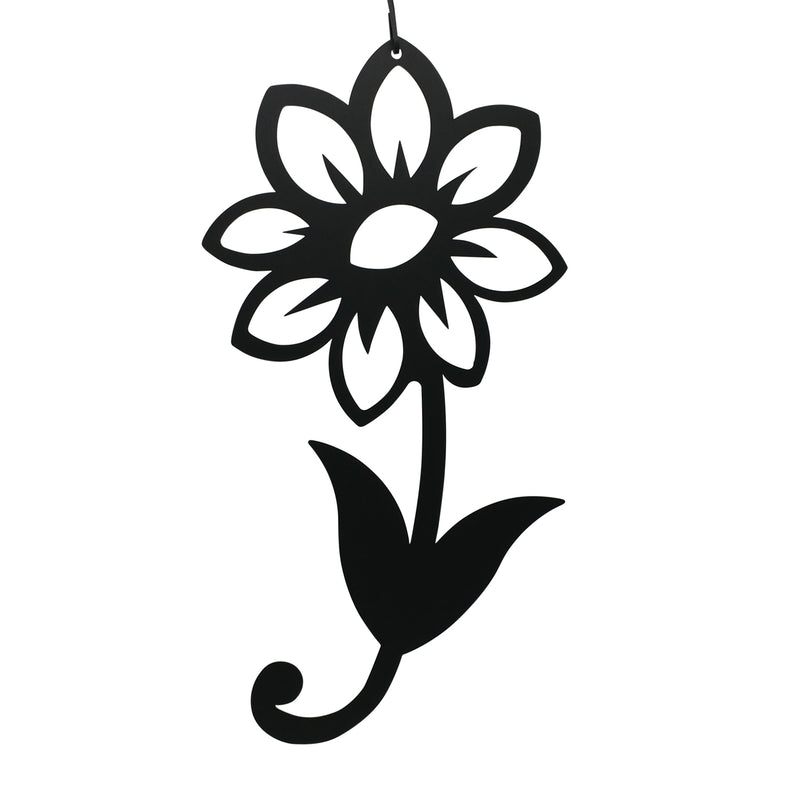 Shasta Daisy Hanging Silhouette - Elegant Decor in black metal with floral cutout design, ideal for home or garden decorative plaques.