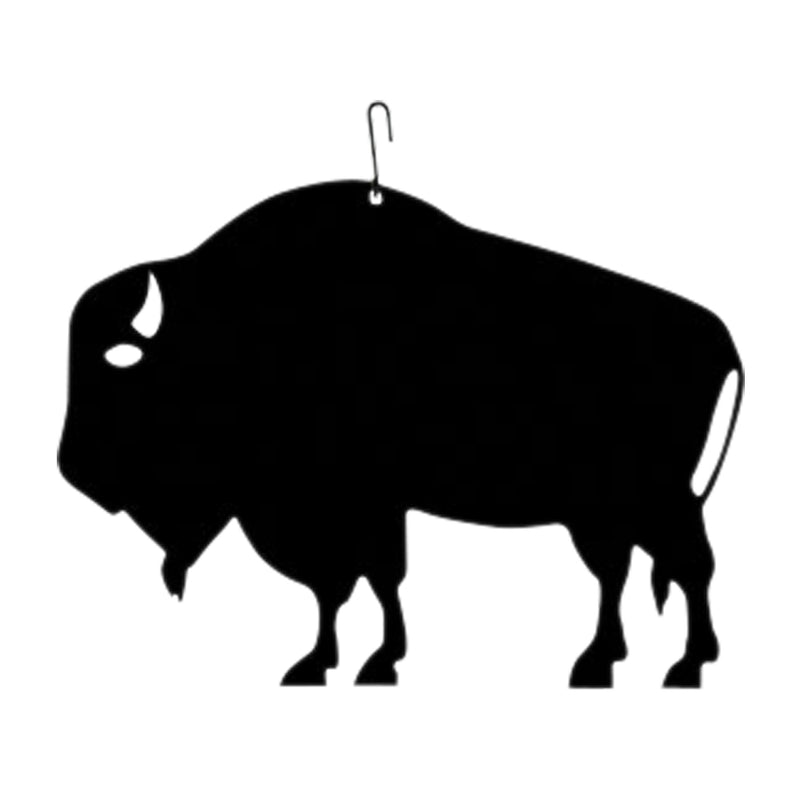 Buffalo Hanging Silhouette | Decorative Wall Art in black metal with top hook, ideal for rustic home or garden décor, measures 12 5/8 x 12 inches.