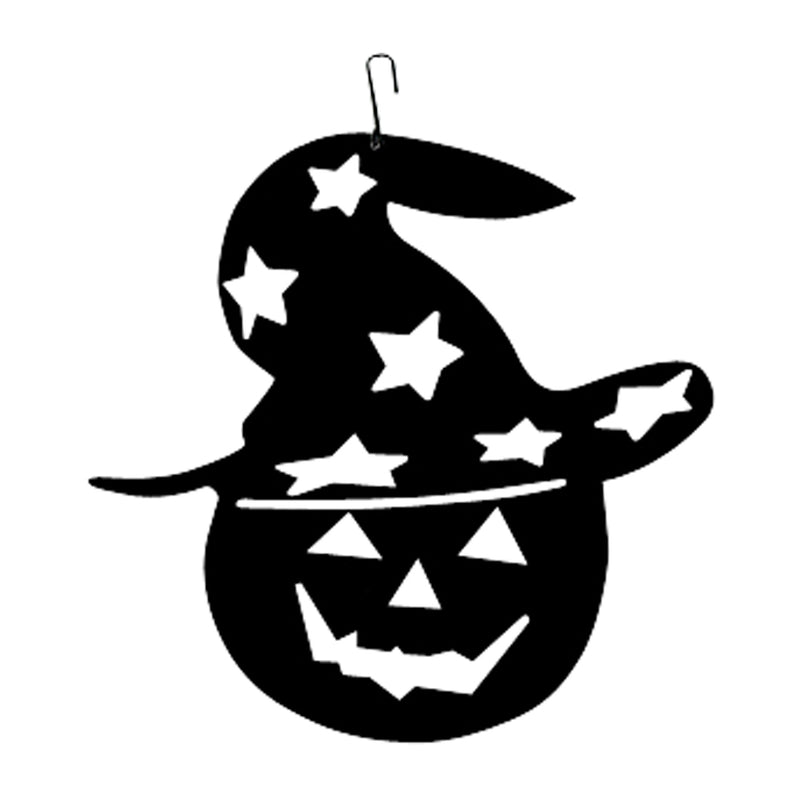 Pumpkin Hat Hanging Silhouette Decor featuring a jack-o'-lantern face with a starry witch hat, ideal for Halloween home decoration.