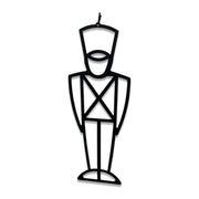 Toy Soldier Decorative Hanging Silhouette in black metal, ideal for holiday-themed home or garden décor. Features a minimalist soldier design.