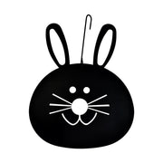 Bunny Head Decorative Hanging Silhouette in black metal with cut-out whiskers and ears, ideal for outdoor Easter or springtime décor.