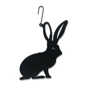 Rabbit Hanging Silhouette - Wall Decor in matte black metal with hook, ideal for home or garden decorative plaques, 12x16.5 inches.