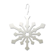 Snowflake Decorative Hanging Silhouette in metallic finish with top hook, ideal for holiday décor in home and garden settings.
