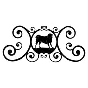 Dog Wall Decor - Over Door Plaque featuring a black silhouette of a dog in ornate scrollwork design, ideal for home or garden entryways.