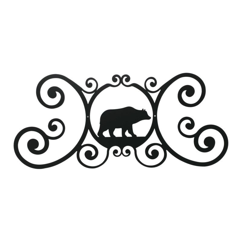 Bear Door Plaque - Perfect Entryway Decor featuring a black metal bear silhouette with ornate scrollwork, ideal for rustic home entrances.