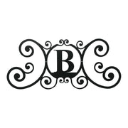 House Plaque B - Custom House Plaque B in black metal with scroll design, ideal for outdoor decor and enhancing curb appeal.