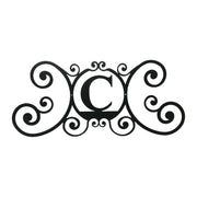 House Plaque Letter C | Decorative Address Sign with ornate scroll design in black metal, perfect for enhancing outdoor home decor.